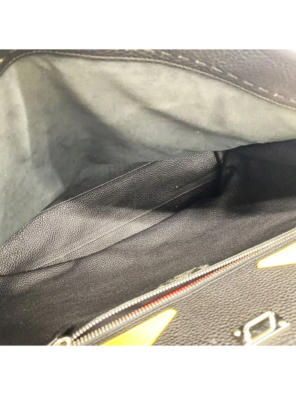 Fendi Handbag Monster Selleria Peekaboo Leather Black Silver 2-Way Bag